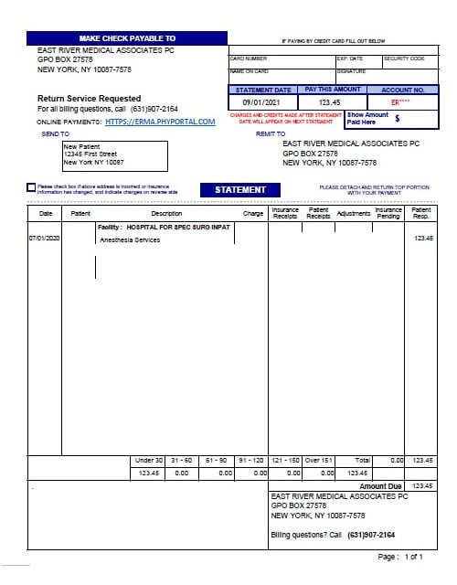 HSS Anesthesiology bill example