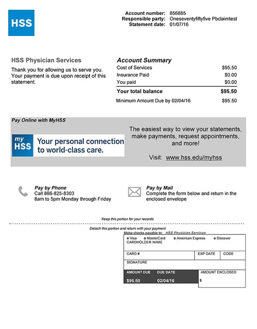 HSS physician bill example