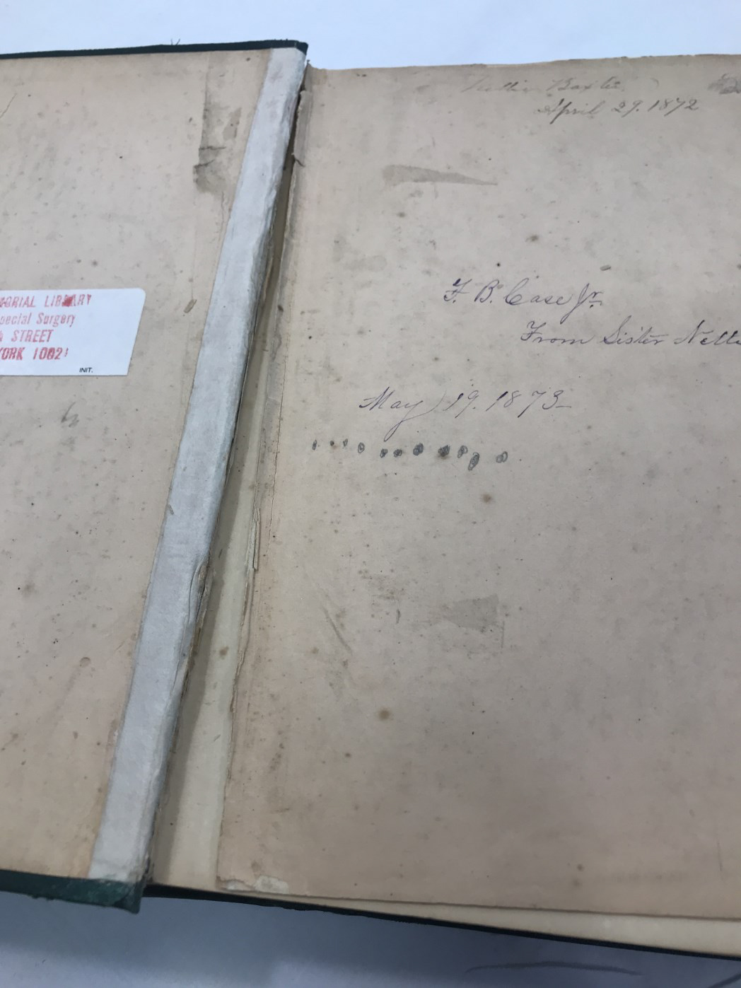 damage to inside cover of Richmond's book