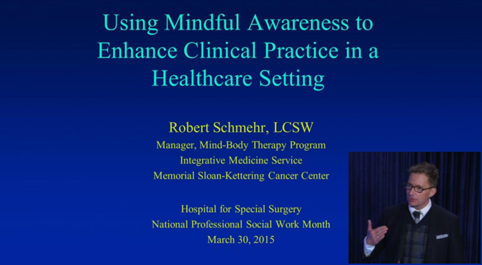 Photo of Robert Schmehr, LCSW, and the title slide of his presentation.