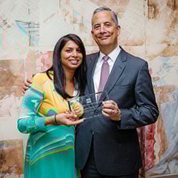 Lou Shapiro with Dr. Pakala holding the Leon Root, MD, Community Service Award